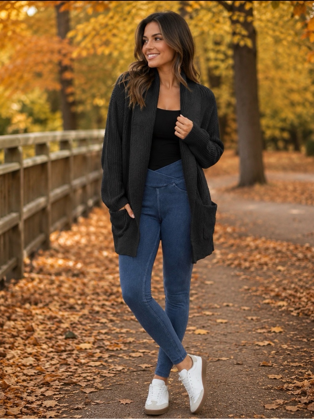 Time and Tru Black Ribbed Open-Front Cardigan